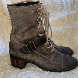Paul Green Gray Lace-Up Boots with Chunky Heel